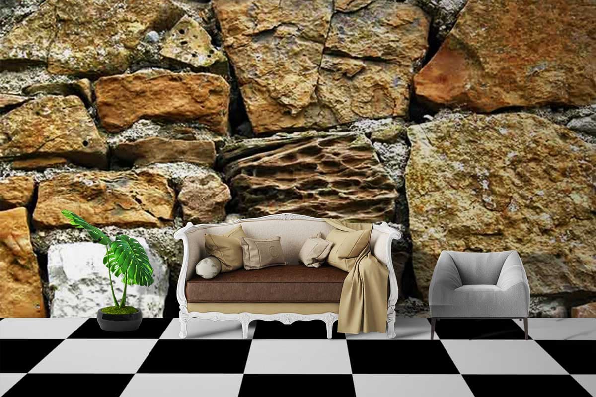 Sophisticated Gold Stone Design Wallpaper shown in a room