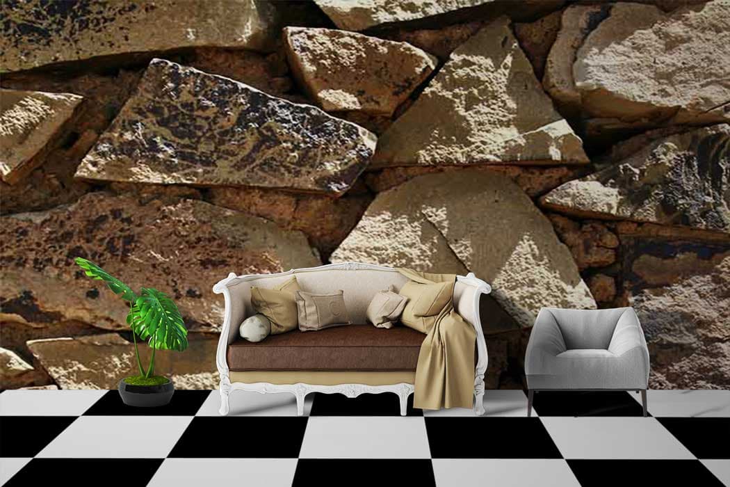 Rustic Natural Stone Wall Texture Wallpaper shown in a room