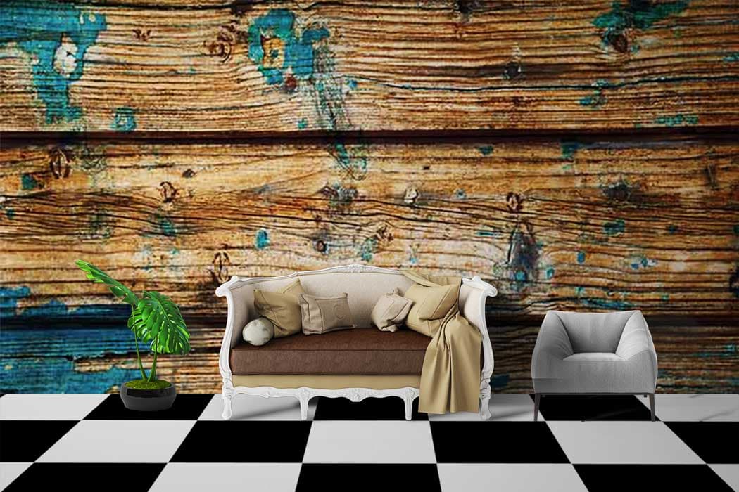 Blue Golden Texture Luxury Wall Mural Wallpaper shown in a room