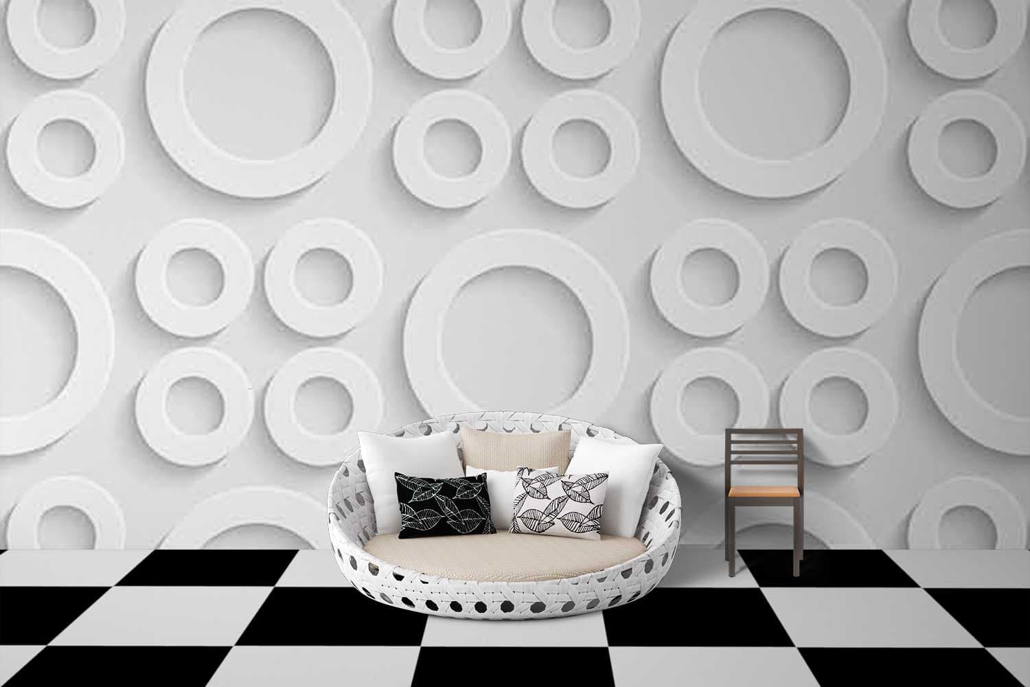Modern 3D Circles Abstract Wall Mural Wallpaper shown in a room