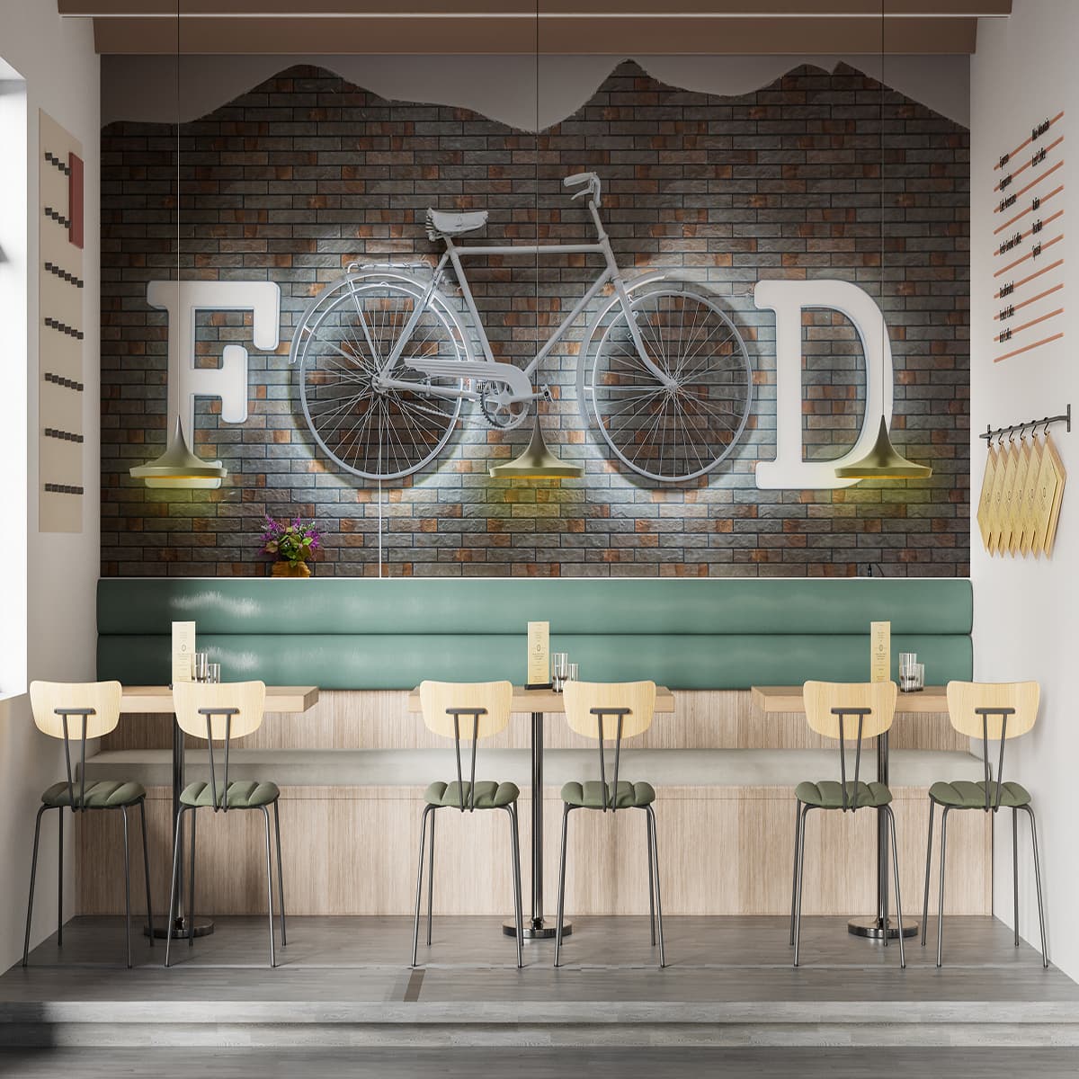 Cycle Themed Food Wallpaper Mural shown in a room