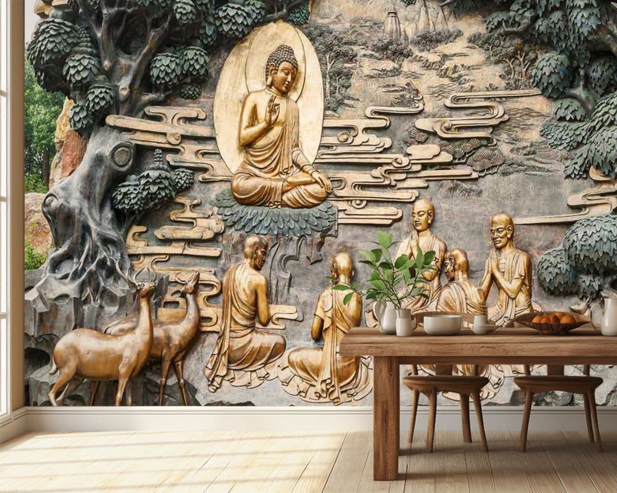Buddha's Teachings Wallpaper Mural shown in a room