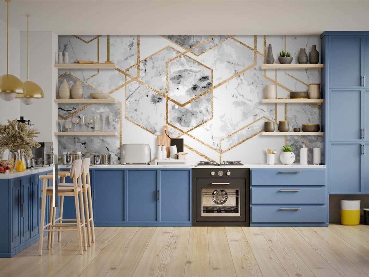 Marble Look Wallpaper for Kitchen shown in a room