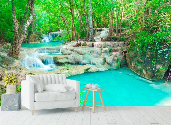 Green Forest and River Wallpaper Mural shown in a room