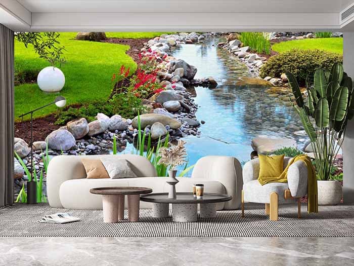 Beautiful Rocks and Creek Wallpaper for Wall shown in a room