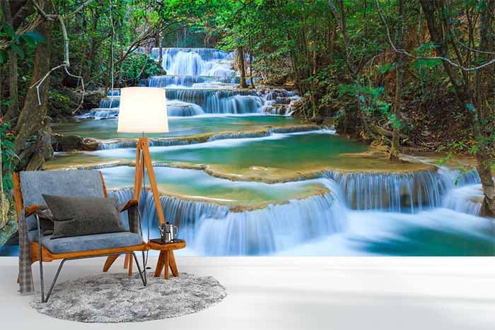 Waterfall in Jungle Wallpaper Mural shown in a room