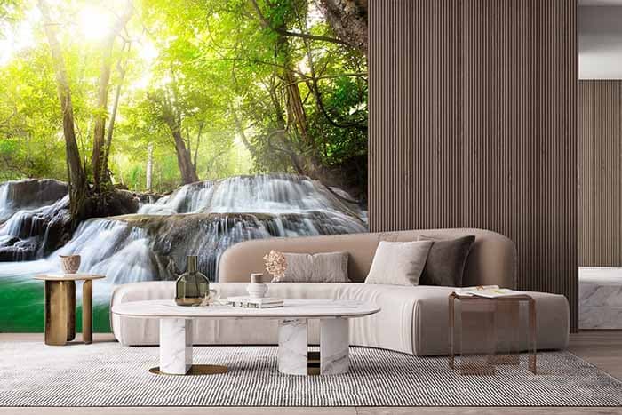 Glistening Cascade Paradise Wallpaper shown in a room