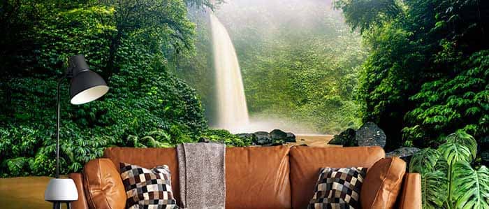 Waterfall in A Forest Wallpaper shown in a room
