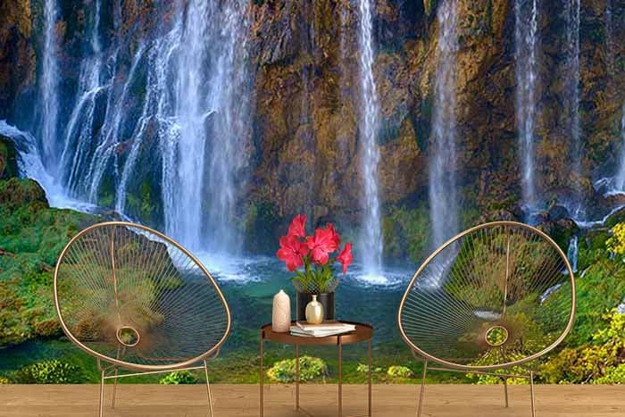 Streaks of Waterfall in Forest Wallpaper shown in a room