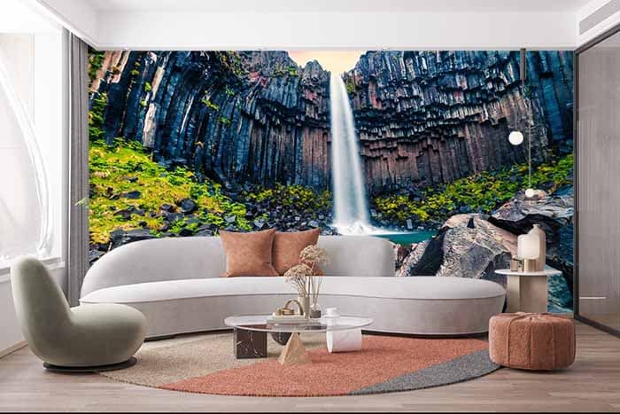 Tranquil Cascading Waters Wallpaper shown in a room