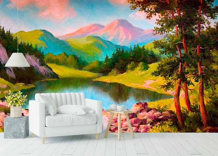Serene Splash Waterfall Wallpaper shown in a room