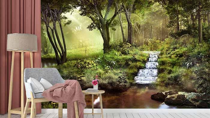 Aqua Lagoon Falls Wallpaper shown in a room
