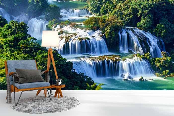 Humongous Beautiful Real Waterfall Wallpaper shown in a room