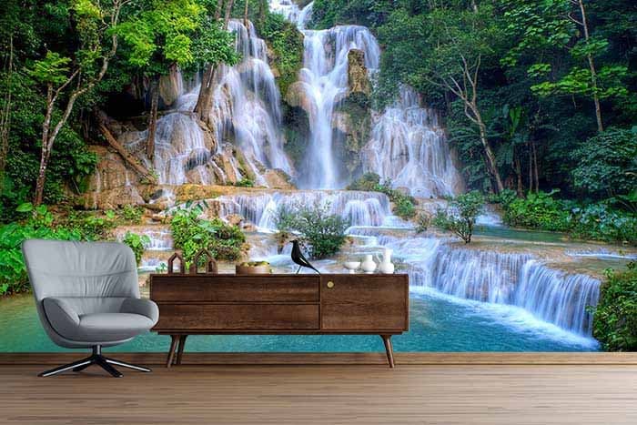 Natural Waterfall Background Wallpaper for Home shown in a room