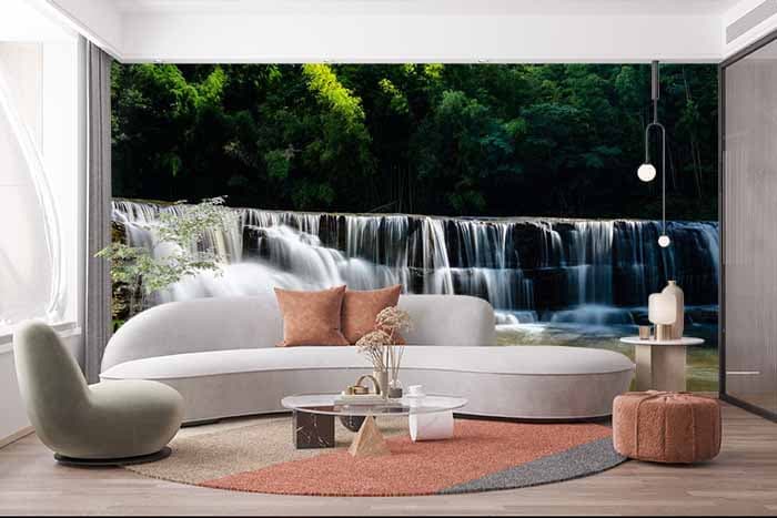 Waterfall in a Jungle Wallpaper shown in a room