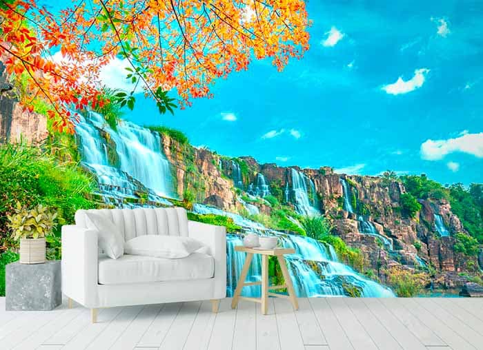 Waterfall Landscape Wallpaper Mural shown in a room