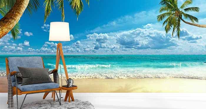 Tranquil Seascape Wallpaper shown in a room