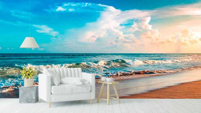 Real Beach Effect Wallpaper Mural shown in a room