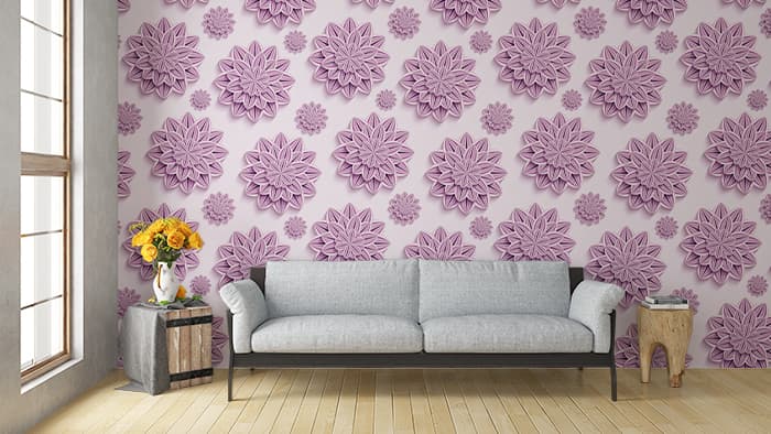 Beautiful 3D Lavender Pattern Wallpaper for Wall shown in a room