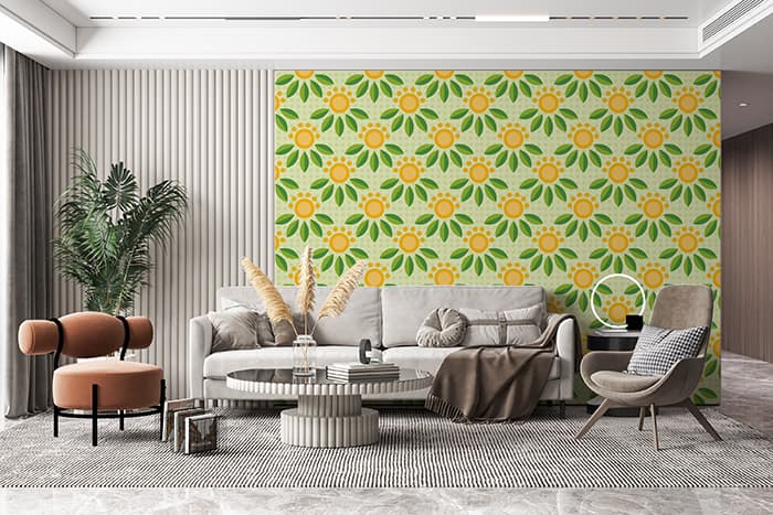 Tiny Indian Coloured Floral Pattern Wallpaper for Wall shown in a room