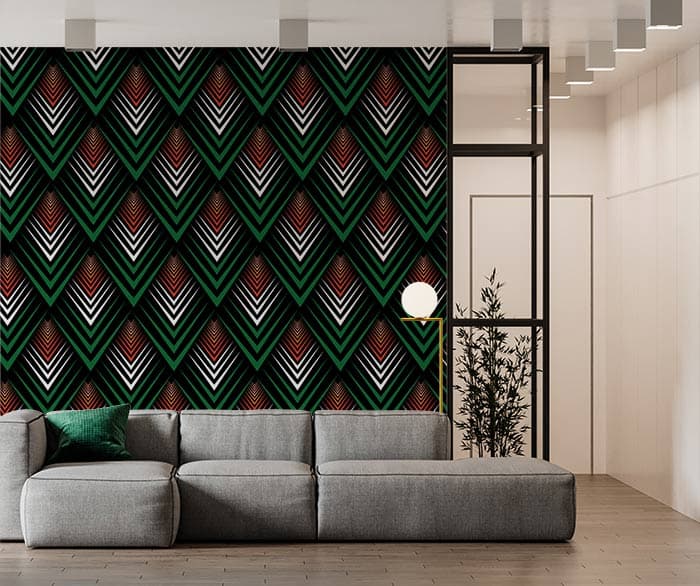 3D Effect Dark Olive Green Pattern Wallpaper for Wall shown in a room