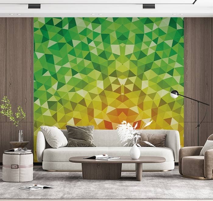 Indian Tri-Color Triangular Patterns Wallpaper for Wall shown in a room
