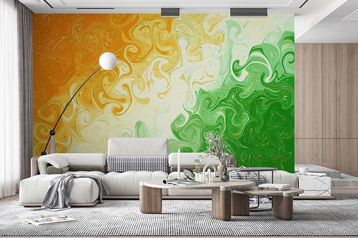 Indian Tri-Colour Waves Wallpaper for Wall shown in a room