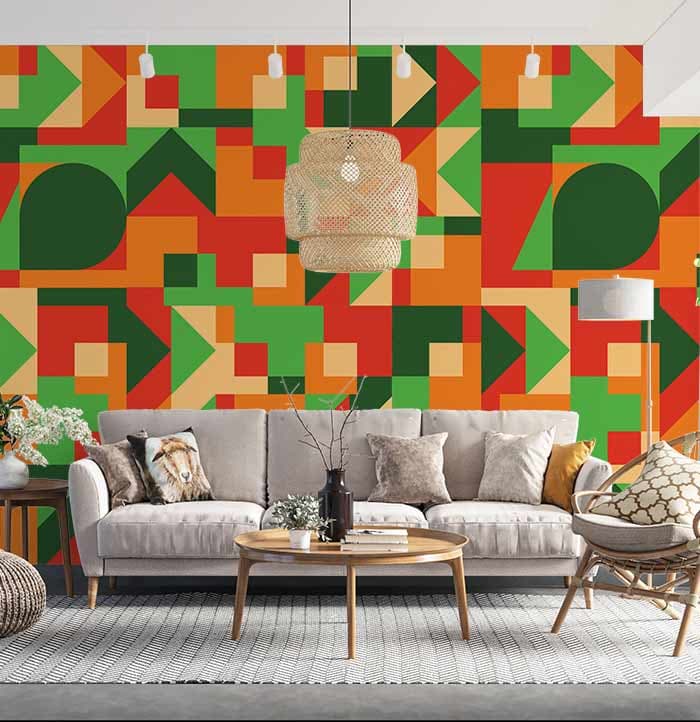 Indian Random Coloured Pattern Wallpaper for Wall shown in a room