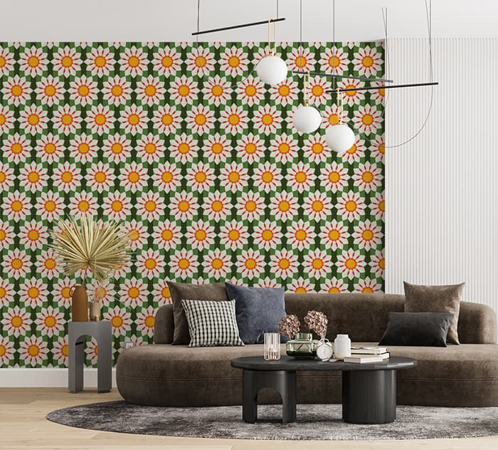 Indian Floral Pattern Wallpaper for Wall shown in a room