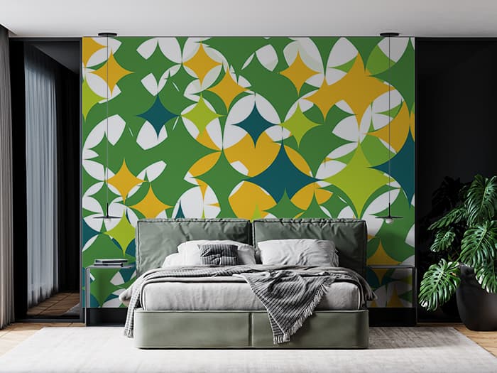 Indian Green Pattern Wallpaper for Wall shown in a room