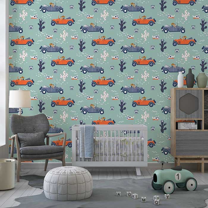 Kid Driving Car Wallpaper Mural shown in a room