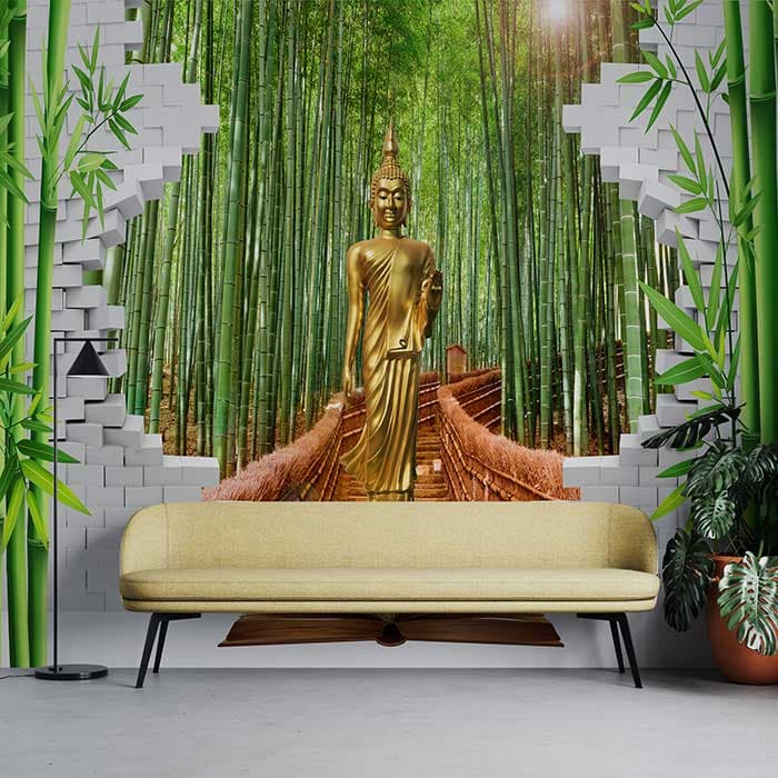 Beautiful Golden Buddha Nature Theme wallpaper shown in a room