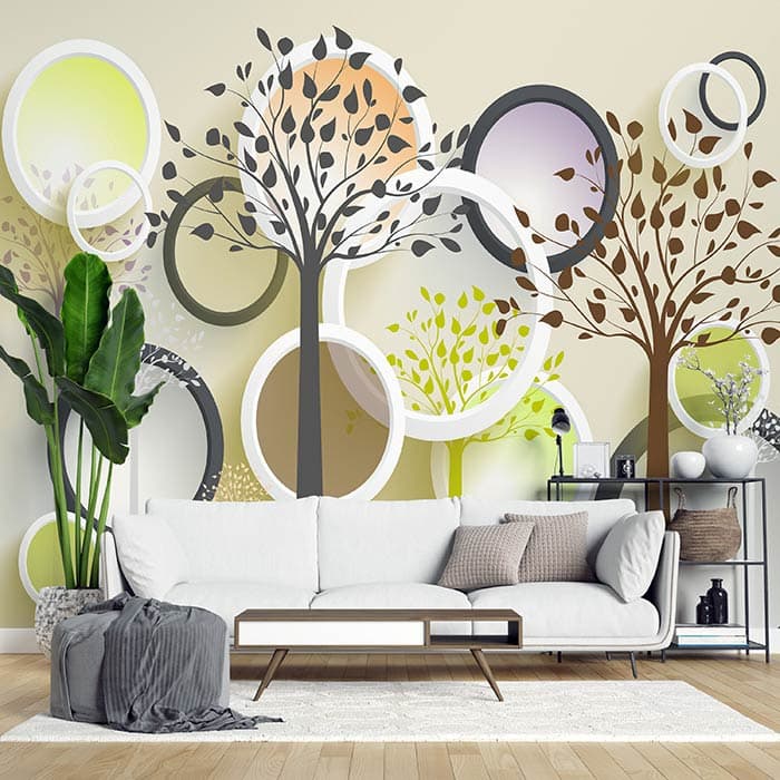 Floral 3D Shapes Wall Mural Design Wallpaper shown in a room