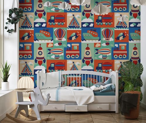 Space Wallpaper for Kids Room shown in a room