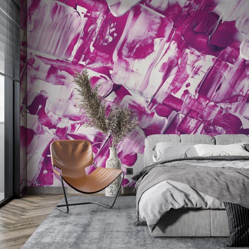 Purple Splash Artwork Wallpaper shown in a room