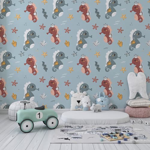 Baby Seahorse Wallpaper Mural shown in a room