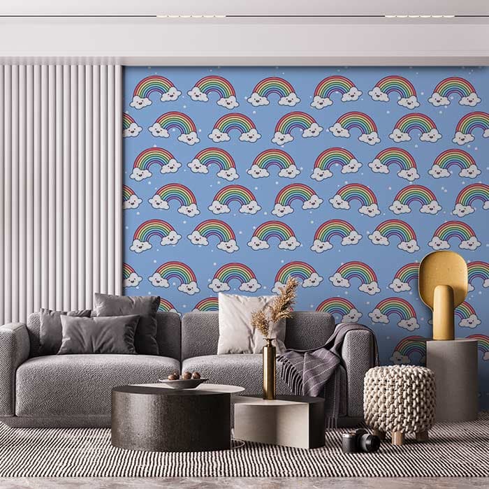 Fascinating Rainbows Pattern Wallpaper shown in a room