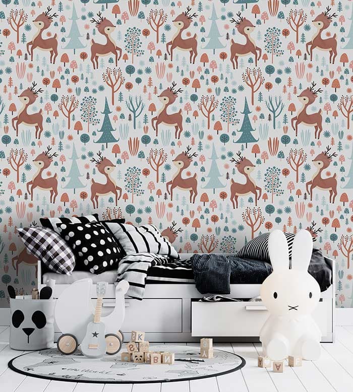 Baby Reindeers Kids Wallpaper shown in a room