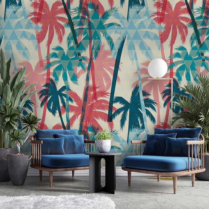Pinnate Colorful Palm Trees Wallpaper shown in a room