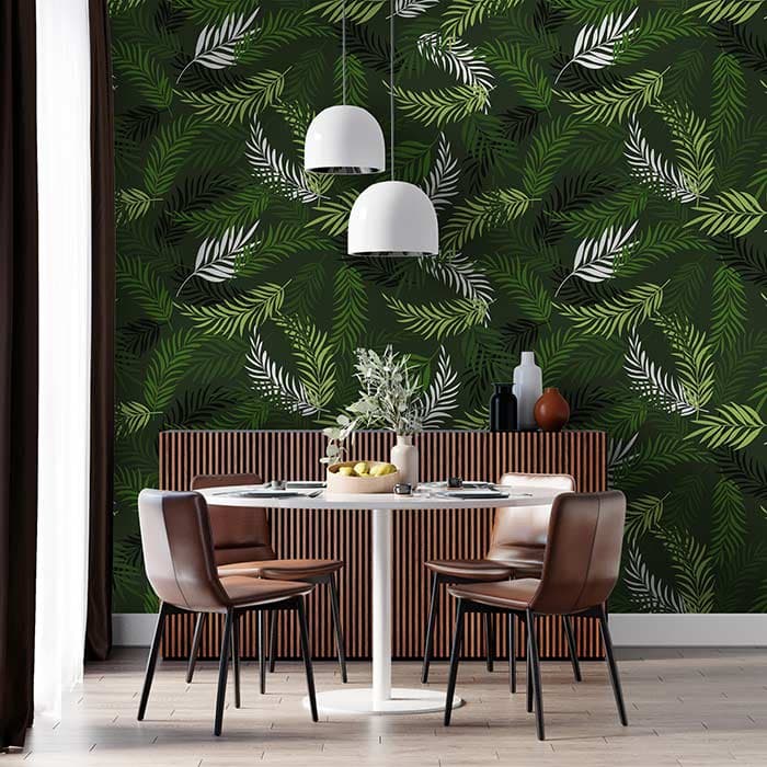 Vibrant Coco Palms Leaves Wallpaper shown in a room