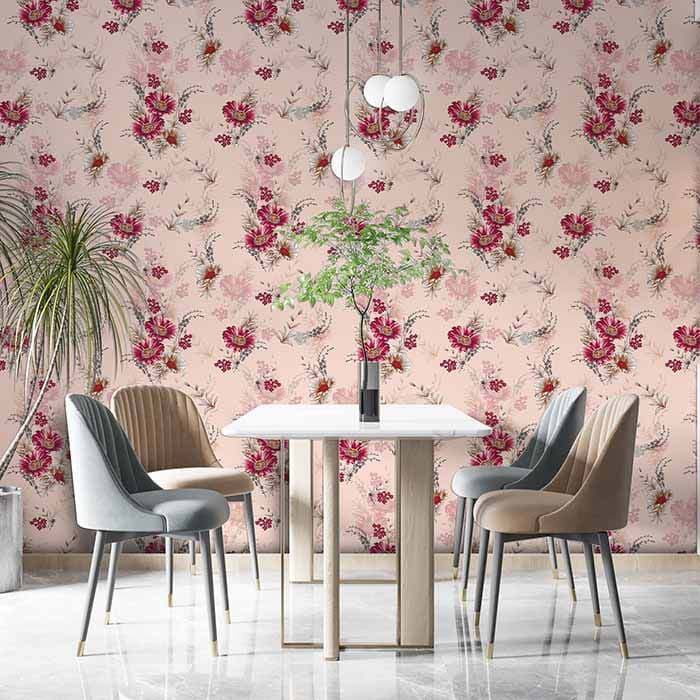 Vintage Red Roses Print Wallpaper for Wall shown in a room