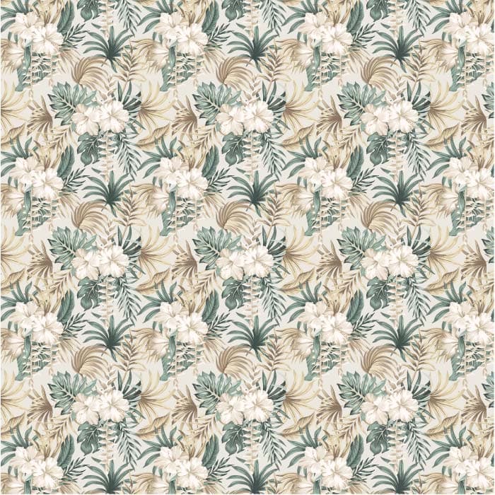 Elegant Cream White Hibiscus Botanical Wallpaper pattern detail
