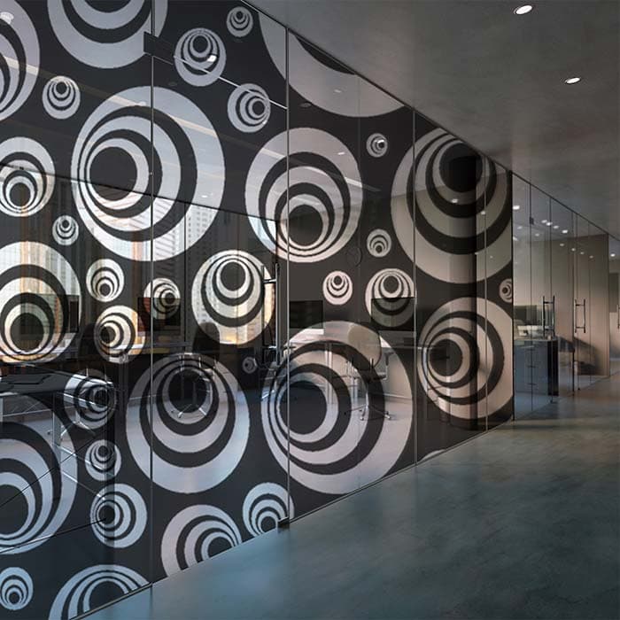 Rounded Black Circles Pattern Wallpaper shown in a room