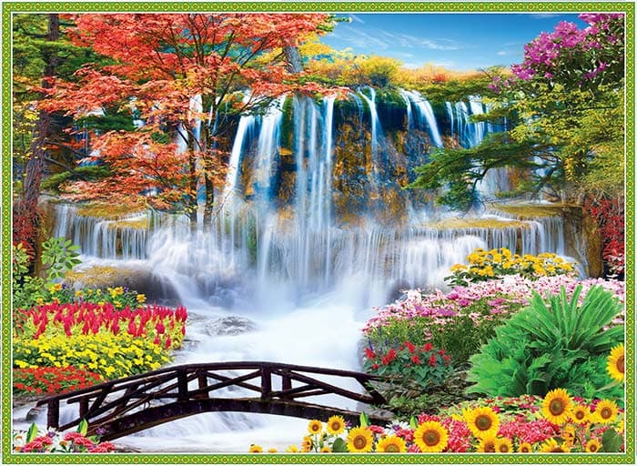 Flower Wonderland Waterfall Scenery Wallpaper pattern detail