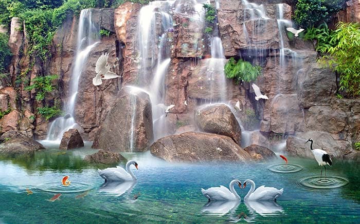 3D Waterfall White Wonderland Wallpaper pattern detail