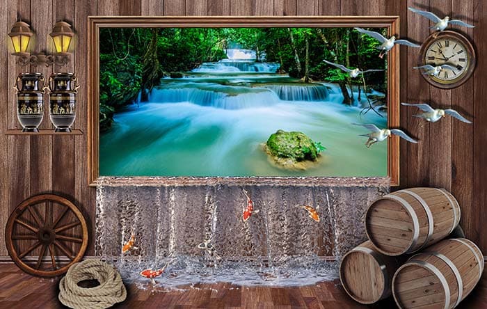 3D Effect Overflowing River Wallpaper pattern detail