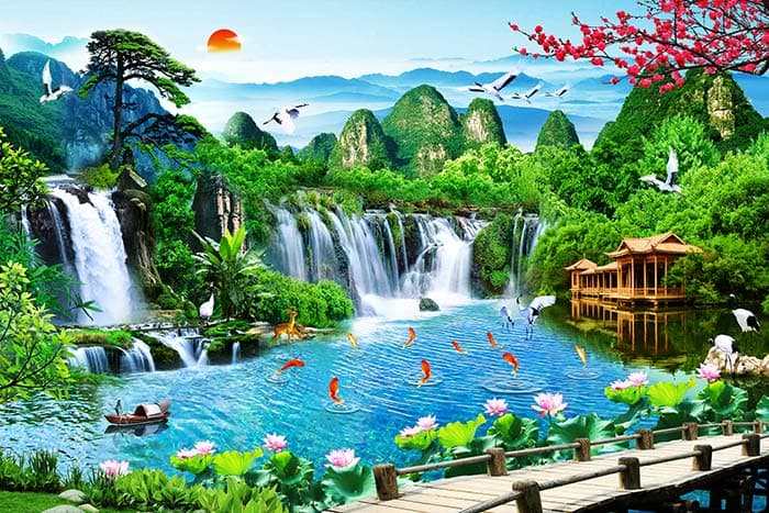 Beautiful Wallpaper of Waterfall pattern detail