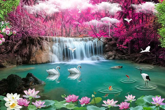 3D Wallpaper Surrounded by Pink Leaves Wallpaper pattern detail