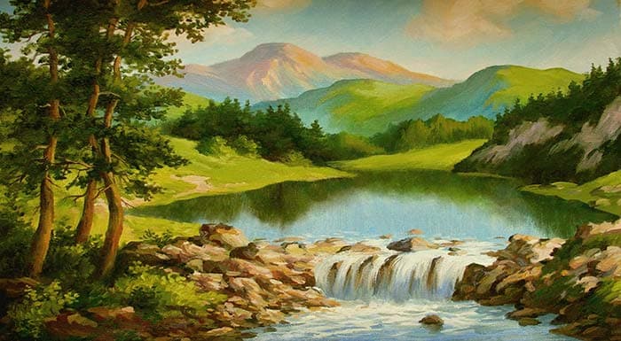 Aesthetic Artistic Waterfall Painting Wallpaper pattern detail