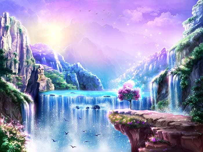 Purple Fairyland Waterfall Wallpaper for Kids pattern detail